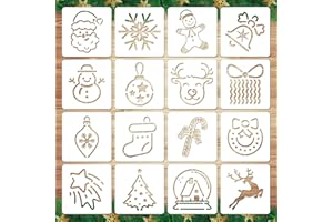 GOSKNOR 16pcs Pochoirs de Noël pour l'Artisanat, Pochoirs de Noël Réutilisables pour la Peinture Bonhomme de Neige Père Noël Pochoir Joyeux Noël pour la Peinture Fabrication Artisanale (Style 2)