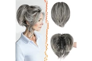 ‎BARSDAR BARSDAR Echthaar Pferdeschwanz Extension mit Krallen Klemmer und Biegsamen Drähten, DIY 20 cm Echt Echthaar Grau Messy Dutt Haarteile für Frauen Dicke Natürliche Kurze Pferdeschwanz Für Den Alltag