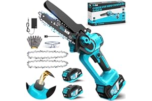 BLUEBOW Brushless Mini Chainsaw Cordless - 6 Inch Electric Saw with Oiler System, Chain Saw with 2×4000mAh Batteries Small Chainsaw with Safety Lock for Cutting Trees Trimming Wood Gardening