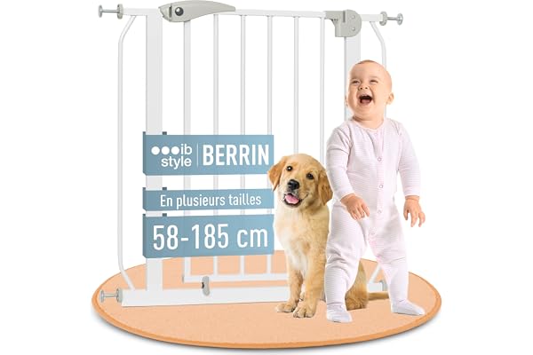 IB STYLE Barrière de Sécurité Berrin 58-185 - Barrière d'escalier, sans Perçage, Barrière de Protection pour Animaux, pour Enfants 6 a 24 Mois, Blanc Gris, 67-75 cm