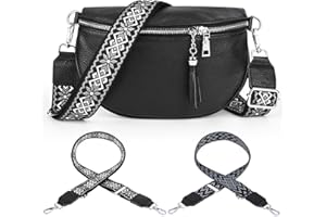 Gerbala Sac banane en cuir pour femme - Petit sac à bandoulière pour femme - Sac à bandoulière en cuir véritable avec 2 larges bretelles - Porte-cartes pour les voyages, le shopping, le travail