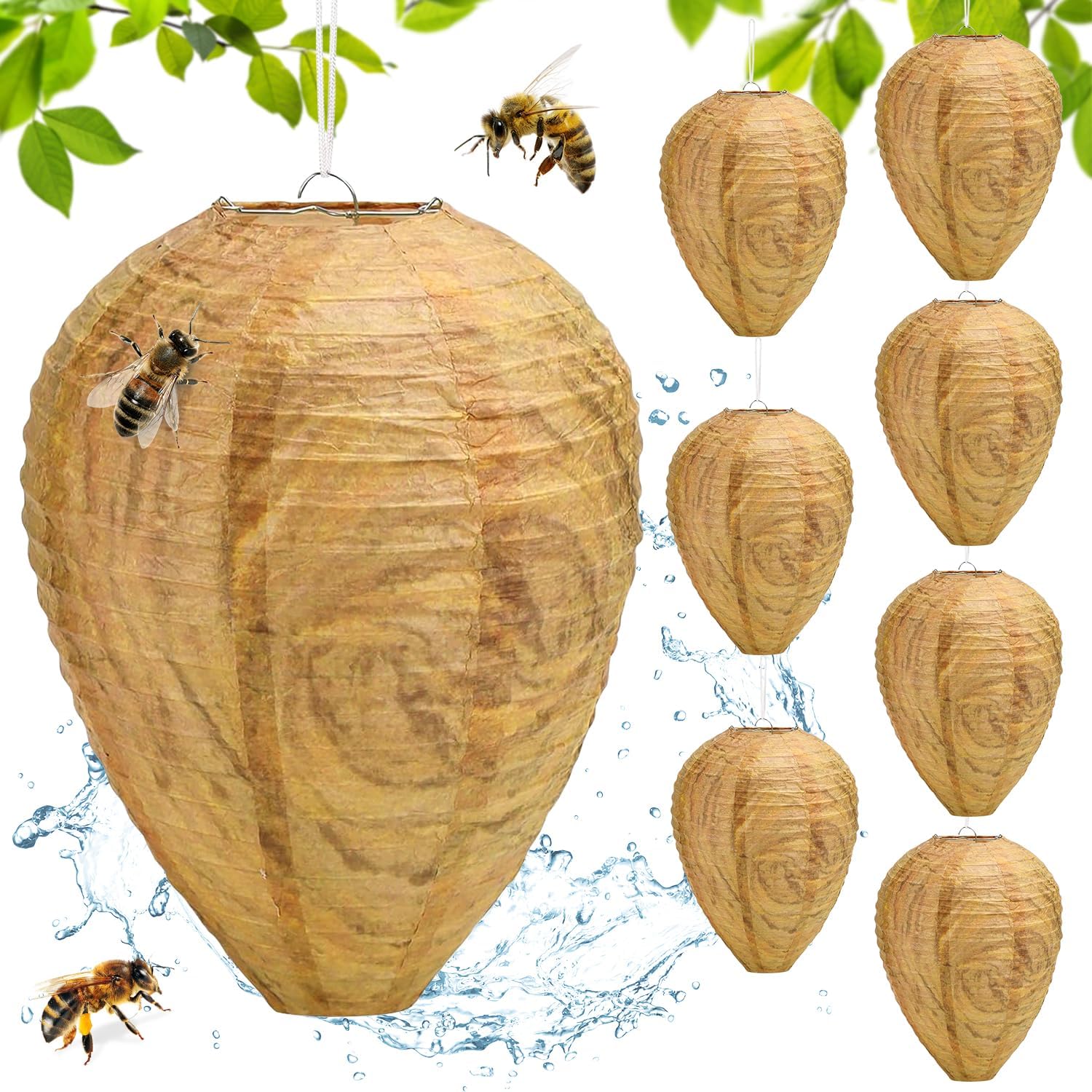 Nido de Avispas, 8 Piezas Nido de Avispas Señuelo, Colgar Nido de Avispas Falsas, Impermeable Trampa Avispas Exterior, Nidos de Avispas Artificiales, para Hogares y Jardines al Aire Libre
