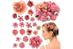 SATISKID Haarspangen aus Seidenstoff, Blumen-Haarspangen – realistische 3D-Rosen-Haarnadeln für Frauen, mehrere elegante Designs, Boho-Hochzeit, Strand, Party, Haarschmuck (Rosa/Weiß/Blau) (Pink-Serie)