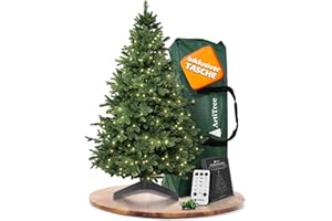 ‎ARTITREE ArtiTree Künstlicher Weihnachtsbaum 180 cm – 100 % Spritzguss Nordmanntanne mit LED | Premium Tannenbaum naturgetreu inkl. FSC-Holzständer & Aufbewahrungstasche