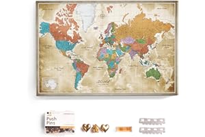 CANVASCALE Canvas World Map with Cork Pin Board - English Lettering - Decorative Wall Decoration for All Rooms - Canvas Pictures with World Map Motif (120x80 cm, Pattern 3)