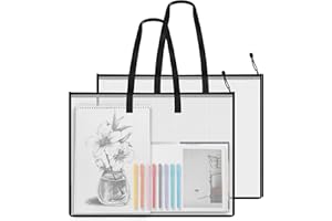 AYSYR Art Folder Waterproof for Art Students - 2 PCS Paint Bag Portfolio Folder Organizer 63 × 48 cm,Transparent Mesh Handbag Files Tote Portable,Transparent Handbag Files Tote for School
