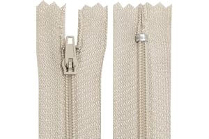 AERZETIX - C63117 - Lot de 10 Fermetures éclair à glissière spirale N°3 non séparable 16 cm en nylon - curseur autobloquant en métal - couleur beige clair - vêtement couture pantalon mercerie