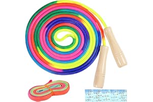 Qetlavee Springseil für Mehrspieler, 5 M Langes Springseil, Springseil Kinder, Seilspringen Kinder, Verstellbarer Hölzerne Kugelgriff, 7 Farben Regenbogen