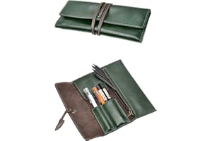 ZLYC Ręcznie robiony skórzany piórnik w stylu vintage, zielony