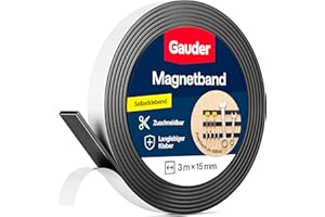 GAUDER Magnetband selbstklebend stark - Magnetstreifen zuschneidbar mit hoher Haftkraft - Magnetklebeband mit starkem Kleber - Magnetklebestreifen mit optimierter Magnetkraft (3 m x 15 mm)