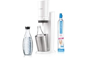 SodaStream CRYSTAL 2.0 Glass Carafe Bubbler pour Eau du Robinet avec Bouteille en Verre allant au Lave-Vaisselle pour Eau Gazeuse, inclus 1 cylindre et 1 carafe en verre, 0,6l , Blanc, 22 x 11 x 42 cm