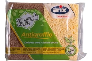 ARIX | Antigraffio Delicate Care, 2 Spugne in Cellulosa della Linea We Like Green, Eco-Friendly, Materiali 100% Riciclati e Riciclabili - Made In Italy
