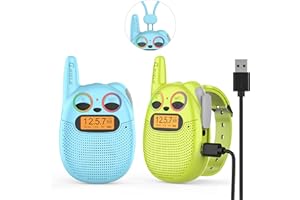 QNIGLO Q136 Radio Talkie Walkie Enfants Rechargeable USB,2-5Km Communication bidirectionnelle, Outils de randonnée et de Camping,Cadeau Fille Anniversaire Jouet Garcon 3 4 5 6 7 8-12 Ans (BleuVert)