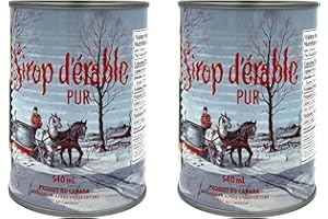 LES TRÉSORS D'ÉRABLE Pack de 2 conserves de Sirop d'érable Doré du Canada - Sirop d'érable de première qualité. Canne de 540ml