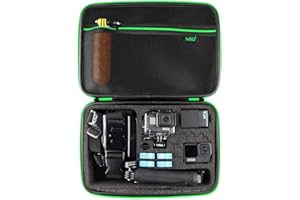 HSU Tragetasche Tasche für Action Kameras, Aufbewahrungstasche für Hero 12/11/10/9/8/7/6/5/4/3/Zubehör (L,Schwarz/Grün)