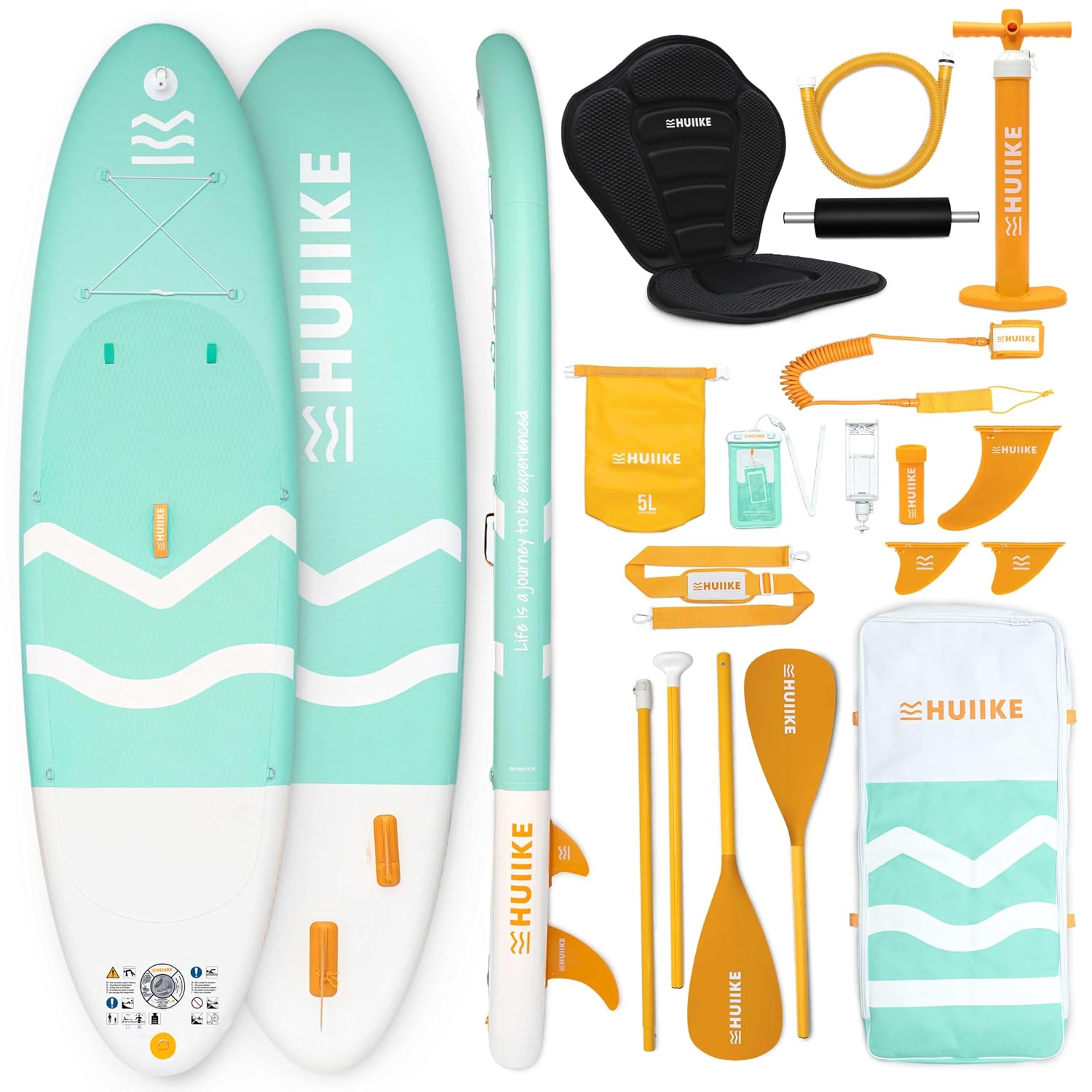 HUIIKE Tabla Paddle Surf Hinchable con Accesorios Incluidos, Remo, Quillas, Inflador. Stand Up Paddle Board Gran Estabilidad y Resistencia. Convertible en Kayak 305-365 cm, Soporta 130-170 kg