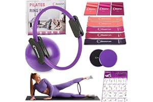 Goocrun Pilates Ring Set Exercise Equipment with Exercise Bands Resistance Bands Set, Pilates Ball, Sliding Disks – Workout Equipment Home Gym Includes Complete Fitness Poster