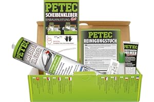 ‎PETEC PETEC Auto Scheibenkleber Set Windschutzscheibe Reparaturset. 310 ml Scheiben Kleber Kartusche, Primer, Reinigungstuch, Einweg Handschuhe, Düse 83333