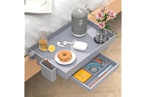 Ronlap Folding Bedside Table, Bed Shelf, Bunk Bed Shelf for College Dorm, Bed Shelf for Kids, with Drawer Cup Holder Hook, 24.5 x 37.5 cm, Grey