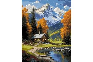 Fokenzary Pittura a olio fai da te con numeri, paesaggio su tela, per adulti e principianti, con pennelli e colori acrilici, senza cornice (40 x 50 cm)