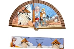 PRACTICDOMUS Ventaglio Pieghevole in Tessuto di Cotone Stampato e Legno. Collezione (Quijote)