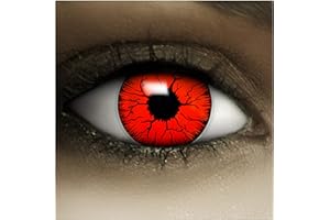 FXCONTACTS Kolorowe soczewki kontaktowe Halloween czerwone DEVIL + tatuaże, 2 sztuki (1 para), bez ostrości wzroku, miękkie soczewki do cosplay, karnawału i karnawału