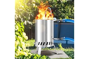 Ikodm Pool Heater, Pool Heater with Fire, Stainless Steel Pool Heating Fire Barrel for Swimming Pools, Pool Oven with 36-38 mm Connections, Pool Heater with Fire Mat, Pool Heaters with Heating Coil