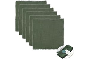 COSIESNEST 6 PCS Cloth Napkins 42 X 42cm Dinner Table Cotton Napkins Cotton Meal Mat With Fringe Versatile Square Rustic Fringe Napkins for Dinner, Wedding and Parties (Olive green)