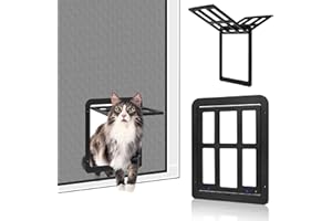 Adiwo Puerta Mosquitera Mascotas, 31,5 x 25 cm, Puerta Negra con Cerradura para Perros, Puerta Antimosquitos, Puerta de Balcón con Solapa Magnética, Puerta Mosquitera para Gatos (Negro, Pequeño)