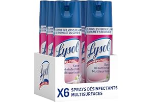 Lysol Spray Désinfectant Antibactérien Elimine 99,9% des Virus et des Bactéries , Multi-Surfaces et Textiles, sans Javel, Parfum Floral - 400ml x 6 unités