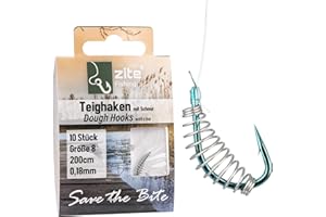 ‎ZITE Zite Fishing Teighaken Gr. 6-10 Forelle Blau mit monofiler Vorfachschnur 200cm | Angel-Haken Teigspirale Forellen-Angeln | 10 Stück Fertig Gebundene Forellenhaken