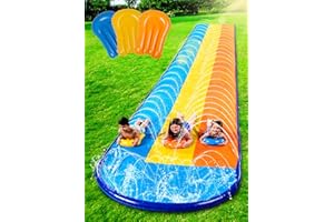 Sloosh 18ft/548cm Tobogán Triple con 3 Tablas, tobogán acuático para césped con rociador para niños y Adultos, Juguete de Verano para diversión al Aire Libre