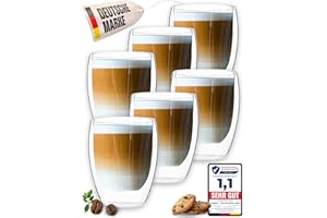 LAPRESO® Latte Macchiato Gläser doppelwandig 6er Set 350ml - Doppelwandige Gläser modernes Design Cappuccino Tassen Teegläser aus Borosilikatglas