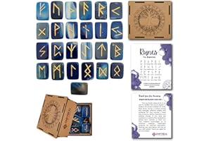 Empyreal Stones Runes - Blue Rune Stones Set Crystal Viking Alphabet Elder futhark Wicca Norse Divination Gemstones (Rectangle, Blue Onyx)