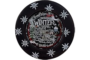 CVHOMEDECO. Winter Decorative Plate Primitives Distressed Round Christmas Display Wooden Plate Home Décor Art, 9.75 Inch