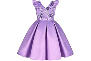 BUNNY LULU Filles Robe inclinée épaule Demoiselle d’honneur Mariage Princesse Arc des Enfants Bal d’Anniversaire soirée Spectacle Lavande