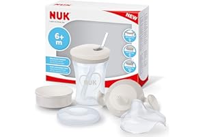 ‎NUK NUK 3-in-1 Trinklernset mit Trainer Cup-Learner Cup (ab 6 Monaten) | Magic Cup 360° (ab 8 Monaten) & Action Cup (ab 12 Monaten) | 230 ml | BPA-frei | grau & weiß