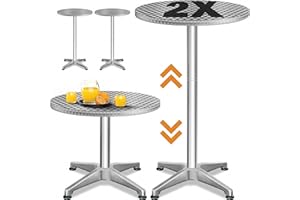 CASARIA® Bar Table | Set of 2 | Height Adjustable 70 cm 115 cm | Round with 60 cm Diameter | Stainless Steel | Indoor Outdoor Versatility | Café | Bistro | Pub | Drinks | Cocktails