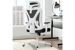 KERDOM Silla de Oficina,Silla Escritorio Ergonomica con Reposacabezas Ajustable y Soporte Lumbar, Reposabrazos, Malla Transpirable, Ruedas Giratorias 360°Blanco