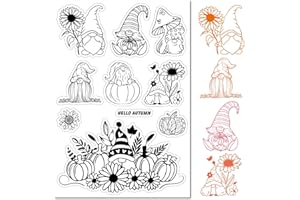 CRASPIRE Gnomo Autunno Timbro In Gomma Trasparente Girasole Ombrello Zucca Guarnizioni In Silicone Trasparente Timbro per Ringraziamento Journaling Card Making DIY Scrapbooking Album Fotografico Fatto