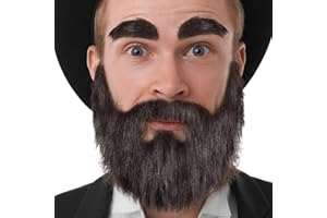 APLZGMG Halloween Schnurrbart und Augenbrauen Set, Selbstklebend Fake Bart Augenbrauen, Braun Gefälschte Bärte Realistischerfür Cosplay Zubehör, Theme Party Weihnachten und Halloween