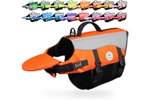 VIVAGLORY Gilet de Sauvetage pour Chien avec Flotteur Avant Amovible, Gilet de Sécurité pour Chien avec Bordures Réfléchissantes et Rembourrage Supplémentaire, Orange Fluo, M