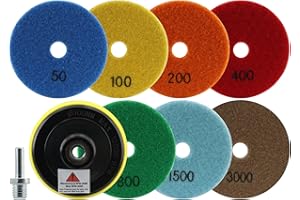 FOCSTOL Tamponi Diamantati per Lucidatura - 7 pezzi 100mm (#50-#3000) Disco Diamantato per Lucidatura con M14 Filettatura Adattatore per Granito Marmo Pietra Artificiale Quarzo