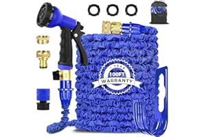 AIGUMI Flexible Hose Pipe,100FT Expandable Hose Pipe Expanding Garden Hose with 8-Function nozzles/Brass Connector/Storage Bag/Hose Set, Garden Hose for Garden, Home, Car Cleaning(100feet, Blue)