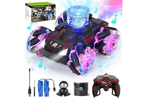 Thedttoy Voiture Télécommandée avec Projection Jouet pour Enfant,360 Rotation,Cascades,Spray,Lumières LED,Musique Cadeau d'anniversaire pour Filles et Garçons de 3/4/5 Ans et Plus(Rouge)