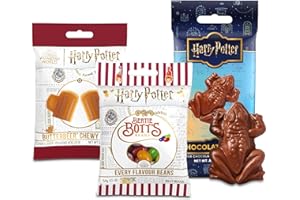 JELLY BELLY Harry Potter Set mit Butterbeer Chewy Candy 59 g, Bertie Bott's 54 g und Schokofrosch 15g