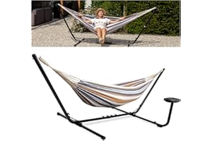 ‎VITA5 VITA5 Hängematte mit Gestell Outdoor - Hängematte 2 Personen für Garten & Balkon - Doppelhängematte mit Getränkehalter- Tragbare Hängematte 200kg Belastbarkeit (Weiß/Blau/Braun Cupholder)