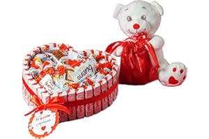ONZA DULCE Y SALADO SWEET & SALTED Onza. Coffret cadeau de bonbons Kinder Bueno. Gâteau original en chocolat à offrir pour la Saint-Valentin en forme de cœur qui contient Kinder Bueno, Chocobons, Happy Hippo, Cards (Saint Valentin)