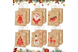 BINGQILING Geschenktüten Weihnachten- 12 Stück Papiertüten Weihnachten mit Henkel Weihnachtstaschen Kraftpapier Tüten Kinder Geschenktüte Geschenktaschen Süßigkeiten Candy Bar Tüten Giveaways Party Bags Supplies