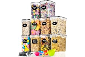 L LONGANCHANG Vorratsdosen mit Deckel Luftdicht 1.6L Set of 10, BPA frei, Aufbewahrungsbox, Mottensichere Küchen Organizer Kaffeebohnen Müsli Mehl Zucker Cornflakes Aufbewahrung, Vorratsbehälter mit Etiketten